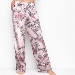 VICTORIA'S SECRET satin pajama bottoms floral striped pockets size SMALL